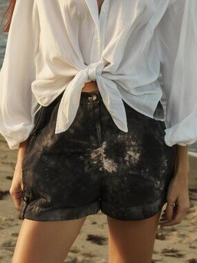 J. Jill Crew Shorts Tie Dyed Cotton Black Tied Dyed Blue Size 12  J.Jill